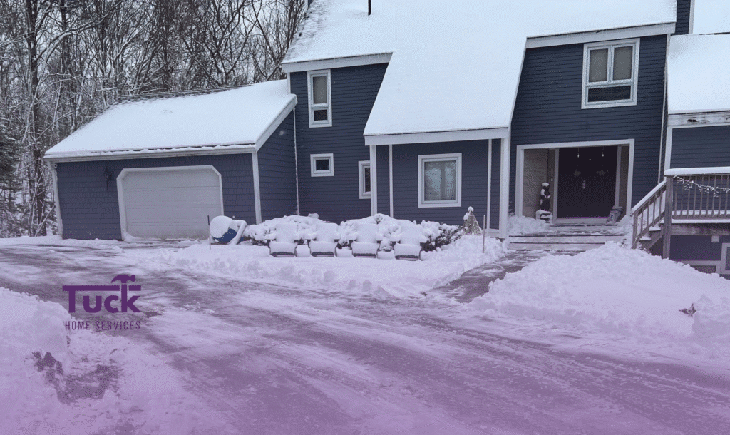 Safe, cleared walkway after professional snow plowing in Woodstock